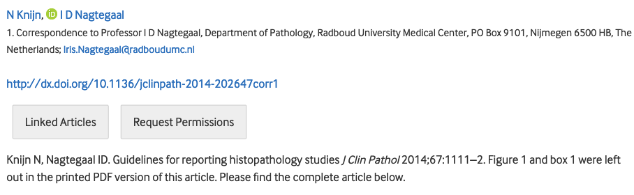 Figure from Guidelines for reporting histopathology studies Knijn N, Nagtegaal ID Correction Journal of Clinical Pathology 2015;68:173-174.